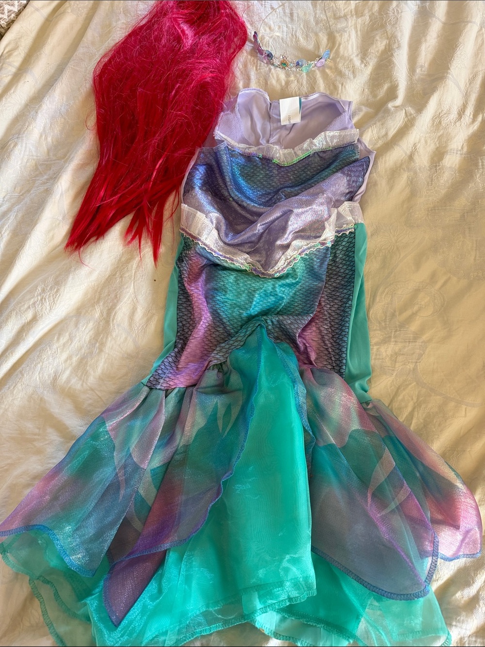 Disney Ariel Little Mermaid Costume Girls 7/8 M Dress Wig Tiara Halloween